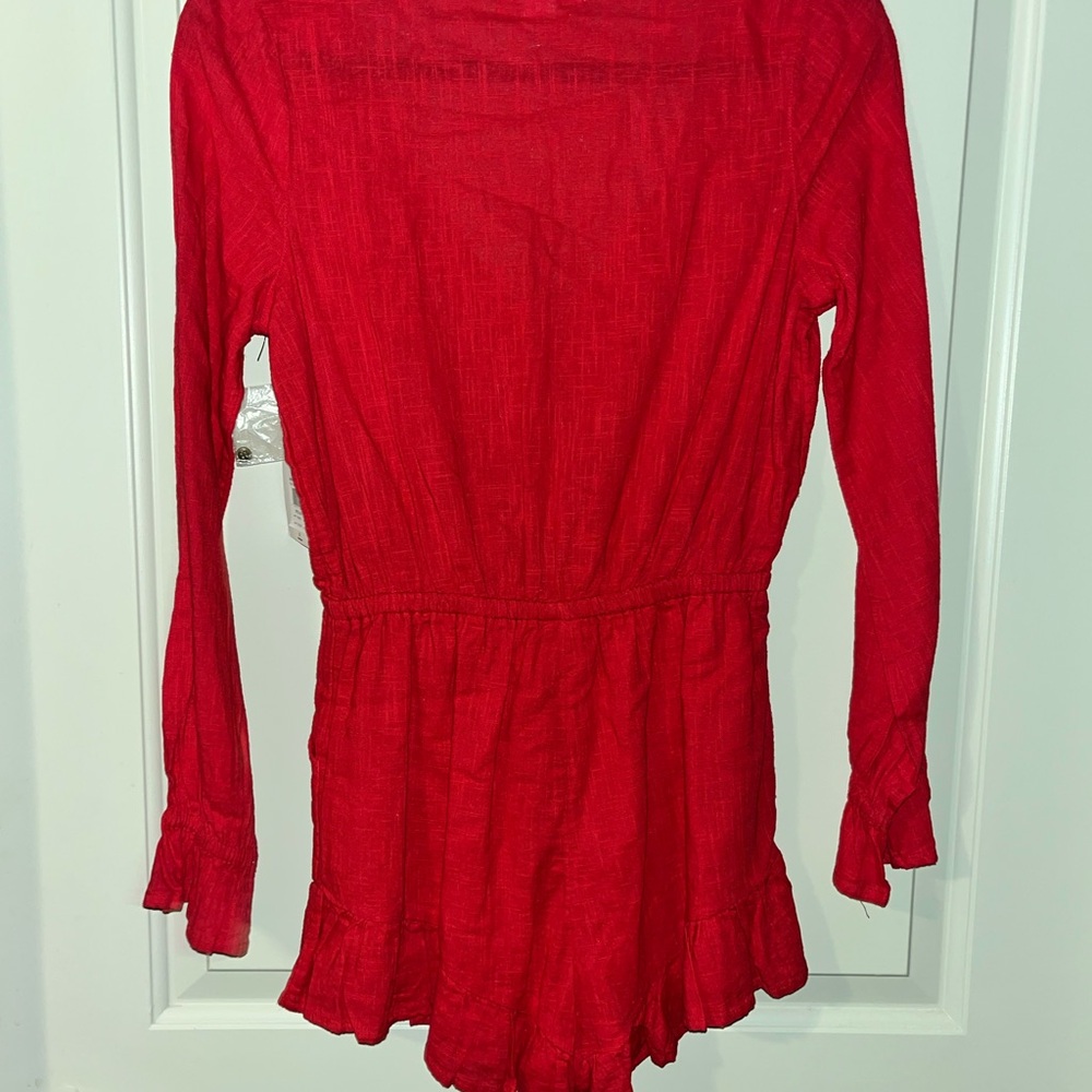 Billabong Red Long-Sleeve Romper with Tie Waist - Picture 4 of 9